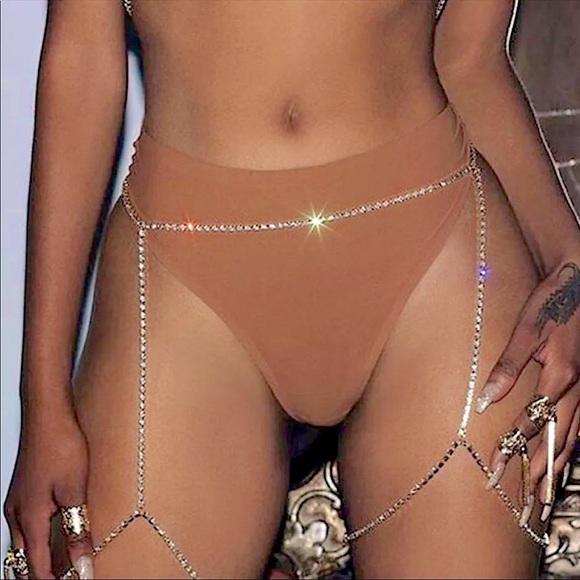 Silver Crystal Rhinestone Thigh Waist Body Chain - Picture 1 of 4